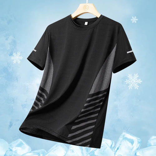 Running T-shirt Men Summer Ice Silk Thin Top Reflective Printing Quick