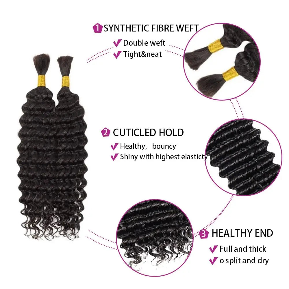 Synthetic Deep Wave Bulk hair For Braiding 160g No Weft Deep Wave For