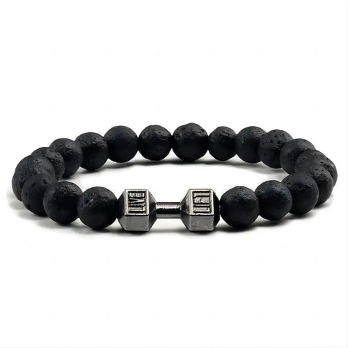 Natural Black Volcanic Lava Stone Dumbbell Bracelet Black Matte Beads