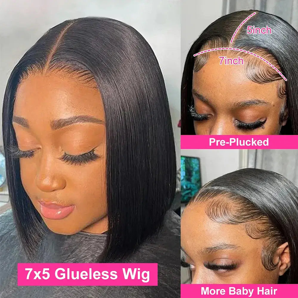 Hair Color: #1B, Ships From: CHINA, Stretched Length: 14inches, Density: 180% - Wear And Go Glueless Bob Wig Human Hair 7x5 HD Lace Closure Human Hair Pre Plucked  No Glue Pre Cut Ready To Wear Frontal Wig