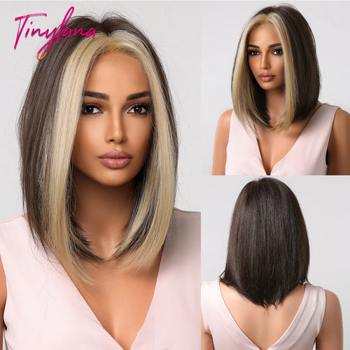 White Blonde Gray Synthetic Wigs with Bangs Short Straight Bob Hair