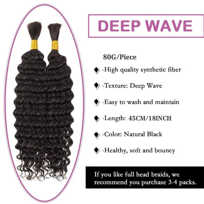 Synthetic Deep Wave Bulk hair For Braiding 160g No Weft Deep Wave For