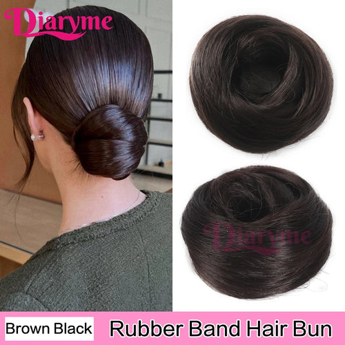 Elastic Rubber Band Fake Hair Bun Synthetic Straight Chignon Clip In