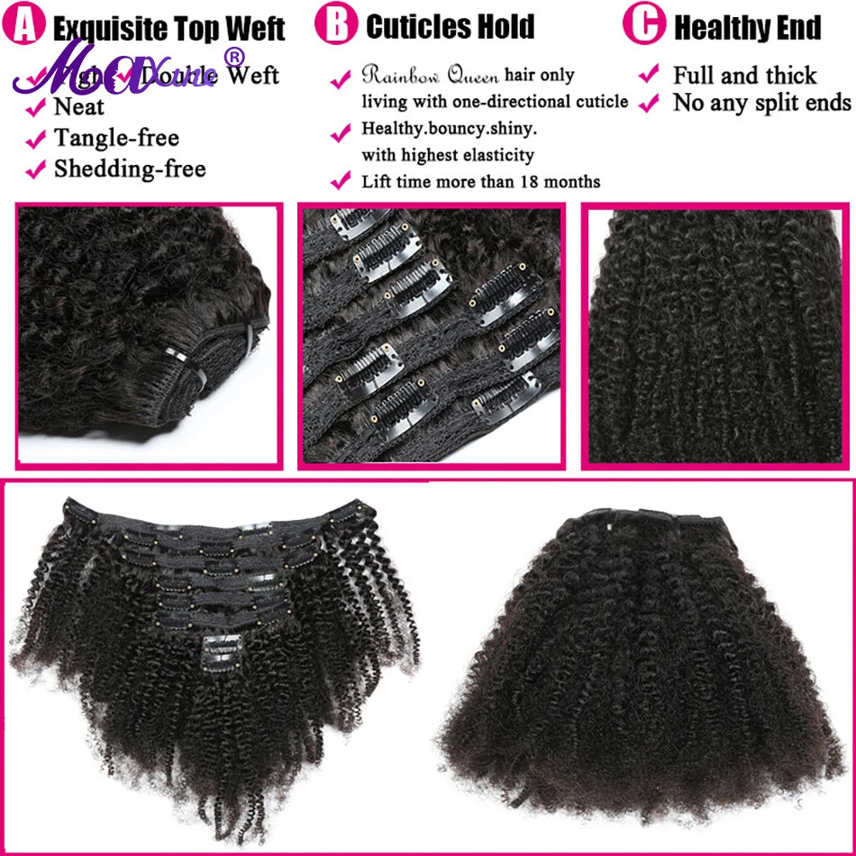 Maxine 3C 4AHair Kinky Curly Clip In Hair Extensions Human Hair Full