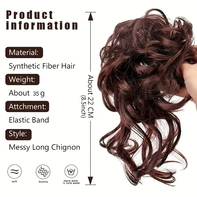 Clearance_Synthetic Curly Wavy Messy Bun Hair Piece for Women's Wig