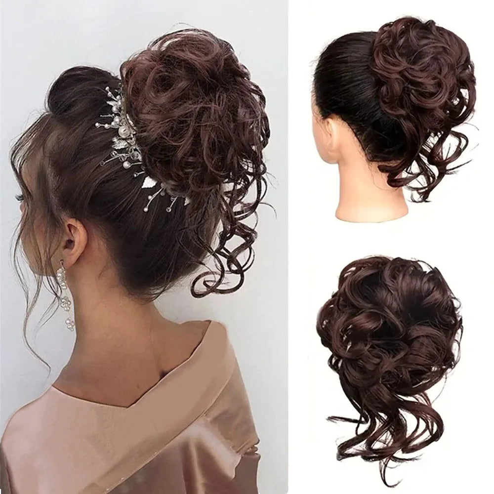 Clearance_Synthetic Curly Wavy Messy Bun Hair Piece for Women's Wig