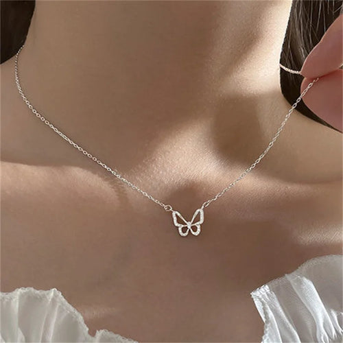 New Shiny Butterfly Necklace Ladies Exquisite Double Layer Clavicle