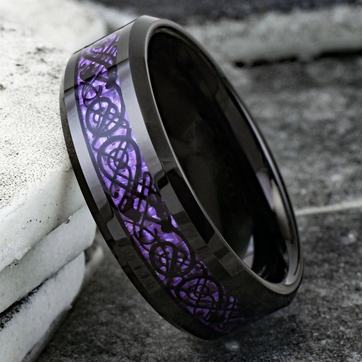 2023 Fashion Men Stainless Steel Dragon Ring Inlay Purple Black Carbon