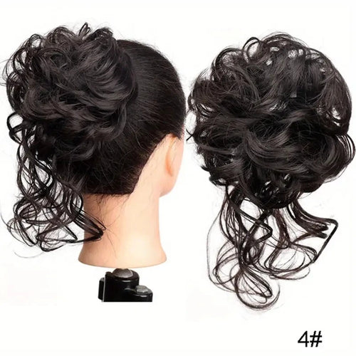 Clearance_Synthetic Curly Wavy Messy Bun Hair Piece for Women's Wig