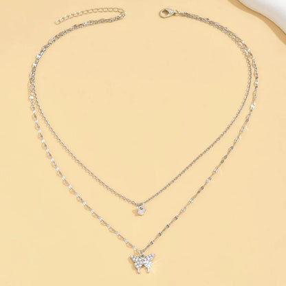 1 Women's Lats Sparkling Double Layer Butterfly Necklace Exquisite