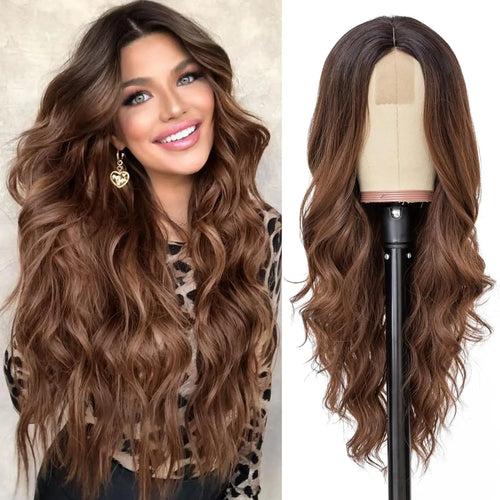 Synthetic Long Lace Ombre Blonde Wavy Wig for Women 26 Inch Middle