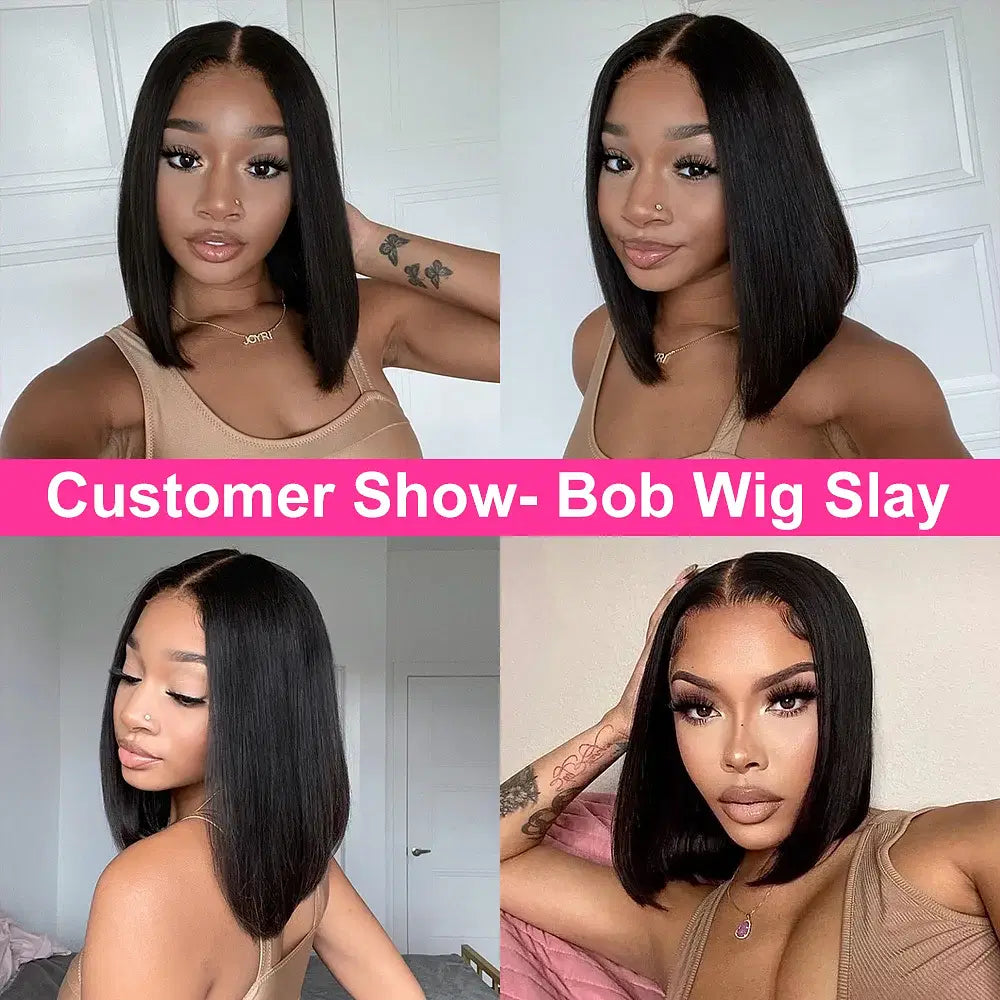 Hair Color: #1B, Ships From: CHINA, Stretched Length: 14inches, Density: 180% - Wear And Go Glueless Bob Wig Human Hair 7x5 HD Lace Closure Human Hair Pre Plucked  No Glue Pre Cut Ready To Wear Frontal Wig