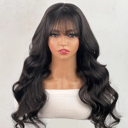 30 inches Body Wave Human Hair Wigs With Bangs Short Bob Wig 180%