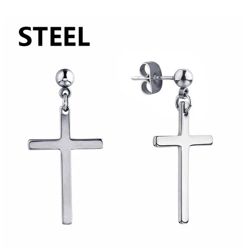 2pc Stainless Steel Men Cross Stars Punk Dangle Earrings Gothic Woman