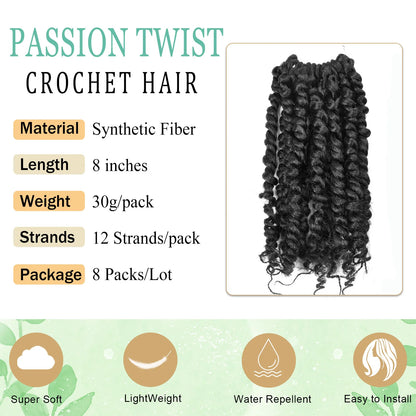 8 Inch Pre-twisted Passion Twist Crochet Hair for Black Women Crochet