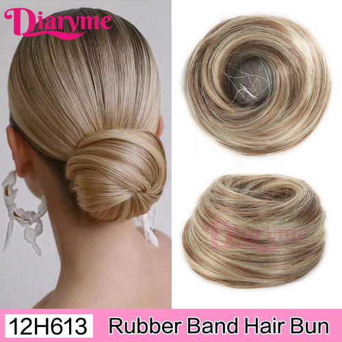 Elastic Rubber Band Fake Hair Bun Synthetic Straight Chignon Clip In