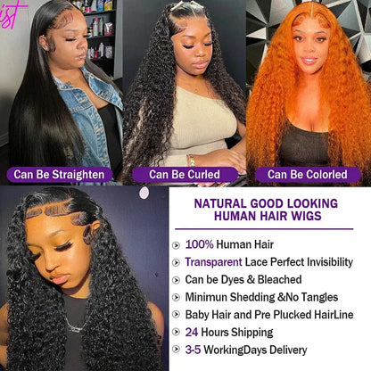 Color: #1B, Ships From: CHINA, Stretched Length: 32inches, Density: 150% - 13x4 13x6 Deep Wave HD Lace Front Wigs for Women Pre Plucked Brazilian 4x4 Lace Closure Human Hair Wig Curly Lace Frontal Wigs