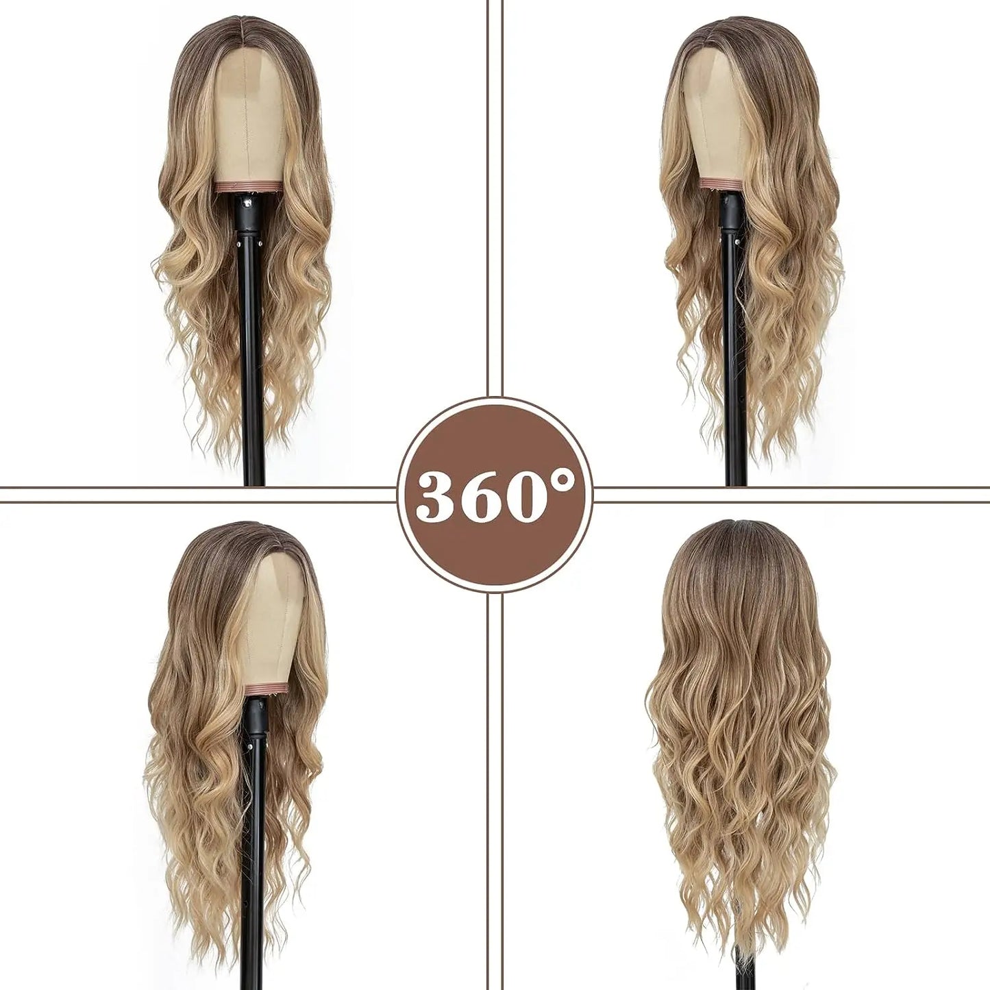 Synthetic Long Lace Ombre Blonde Wavy Wig for Women 26 Inch Middle