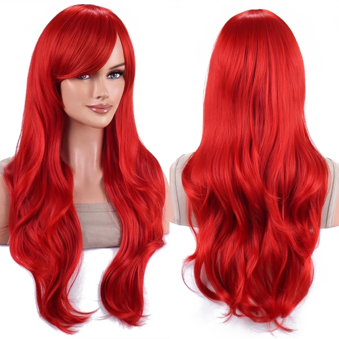 Synthetic probeauty Mermaid Wig Long Red Curly Body Wave Wig Halloween