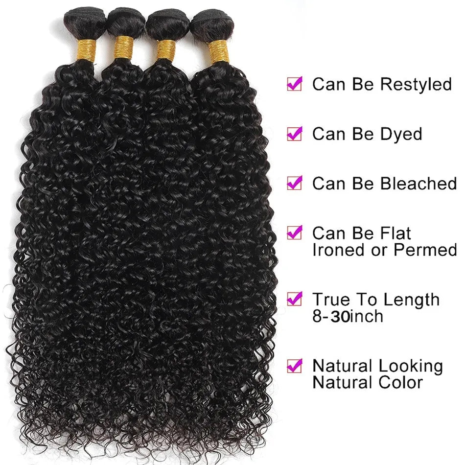 Mongolian Afro Kinky Curly Bundles 1/3/4PCS Human Hair Extensions 100%