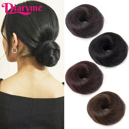 Elastic Rubber Band Fake Hair Bun Synthetic Straight Chignon Clip In