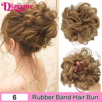 Elastic Rubber Band Fake Hair Bun Synthetic Straight Chignon Clip In