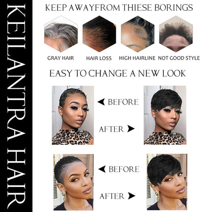 Brown Short Pixie Cut Wig Human Hair For Black Women Machine Made Wigs