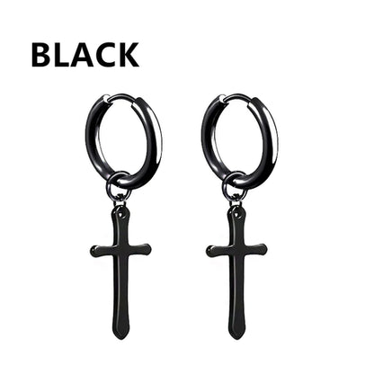 2pc Stainless Steel Men Cross Stars Punk Dangle Earrings Gothic Woman