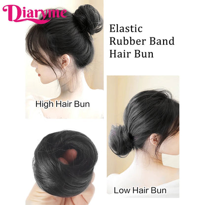 Elastic Rubber Band Fake Hair Bun Synthetic Straight Chignon Clip In