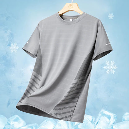 Running T-shirt Men Summer Ice Silk Thin Top Reflective Printing Quick