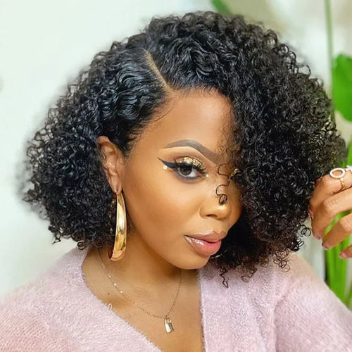 Glueless Kinky Curly Bob Wig Ready To Wear 13X4 Lace Frontal Short