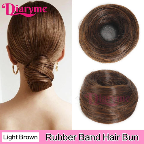 Elastic Rubber Band Fake Hair Bun Synthetic Straight Chignon Clip In