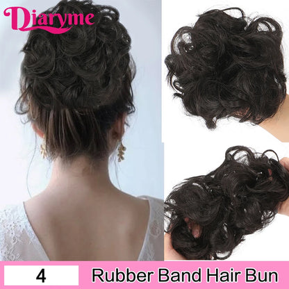 Elastic Rubber Band Fake Hair Bun Synthetic Straight Chignon Clip In