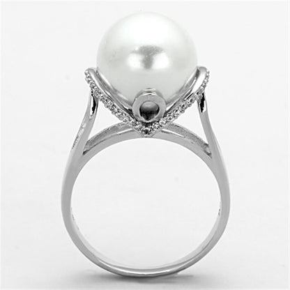 TS154 - Rhodium 925 Sterling Silver Ring with Synthetic Pearl in White