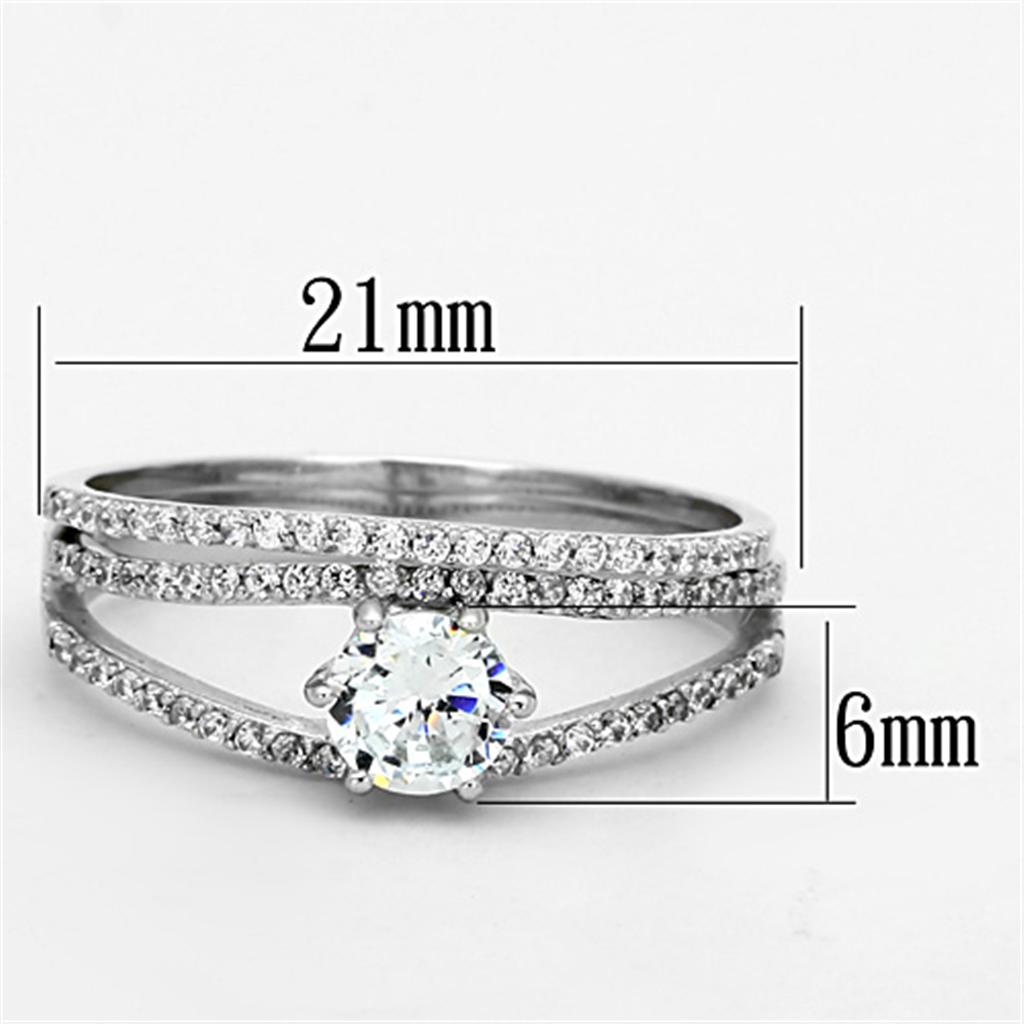 TS172 - Rhodium 925 Sterling Silver Ring with AAA Grade CZ  in Clear