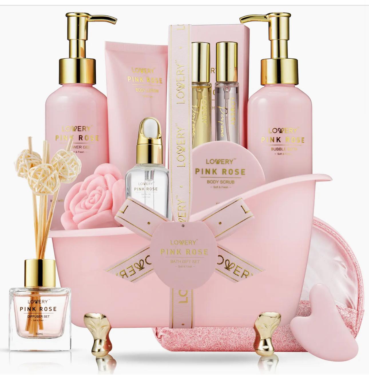 Luxury Pink Rose Bath and Body, 18Pc Birthday Spa Kit