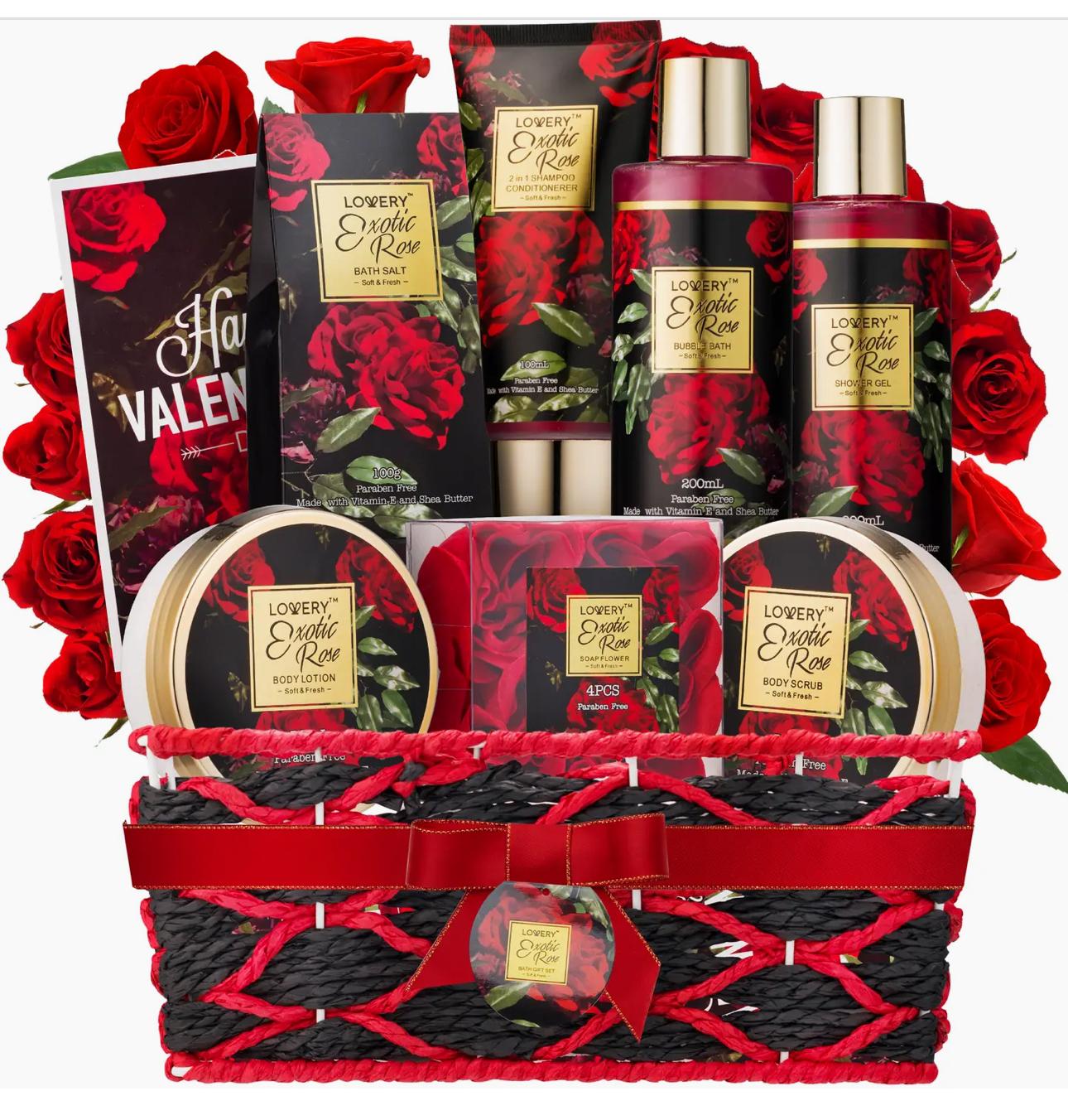 Exotic Rose Spa Basket, Valentines Thank You Gift, Self Care