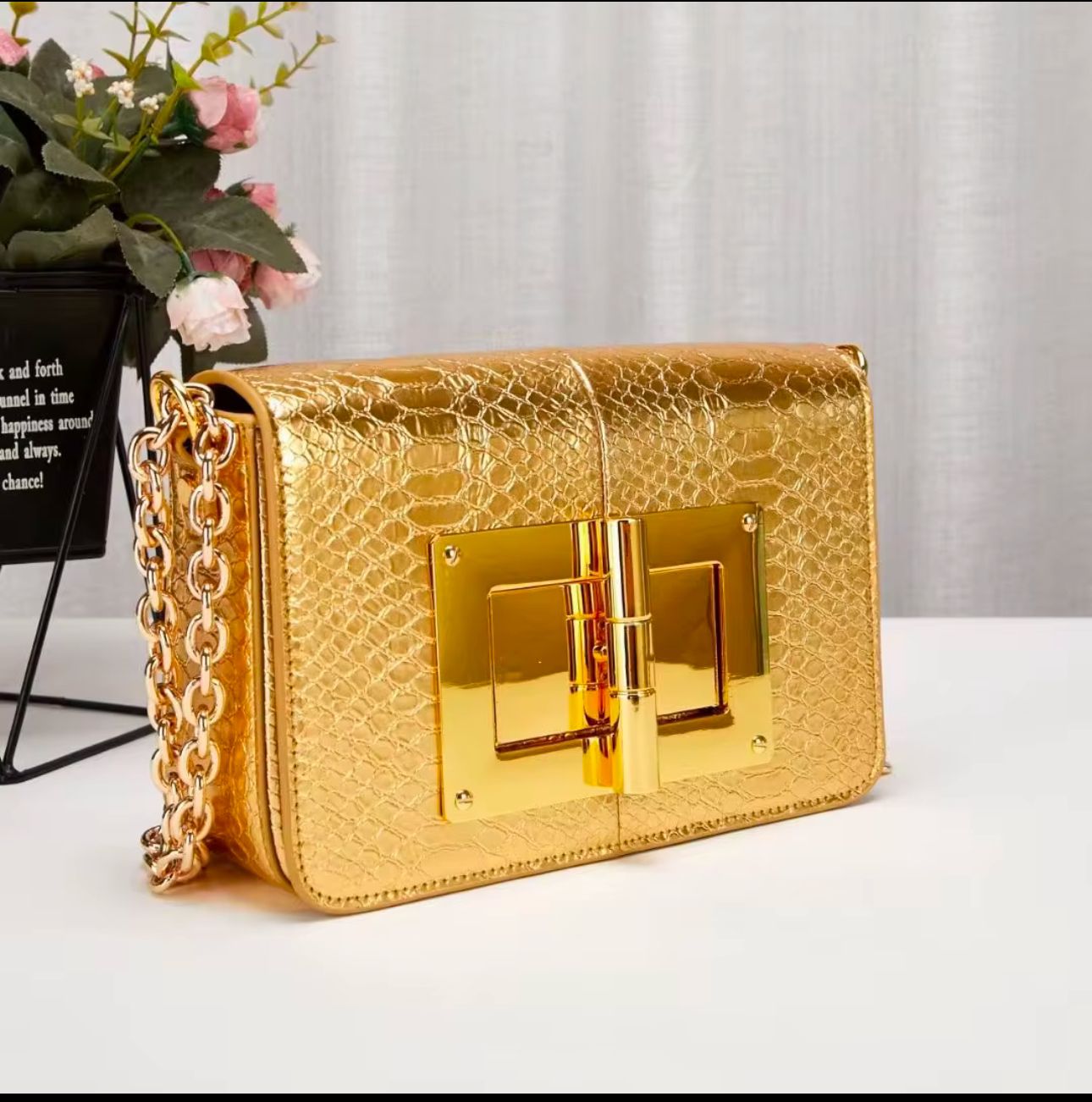 Crocodile gold bag