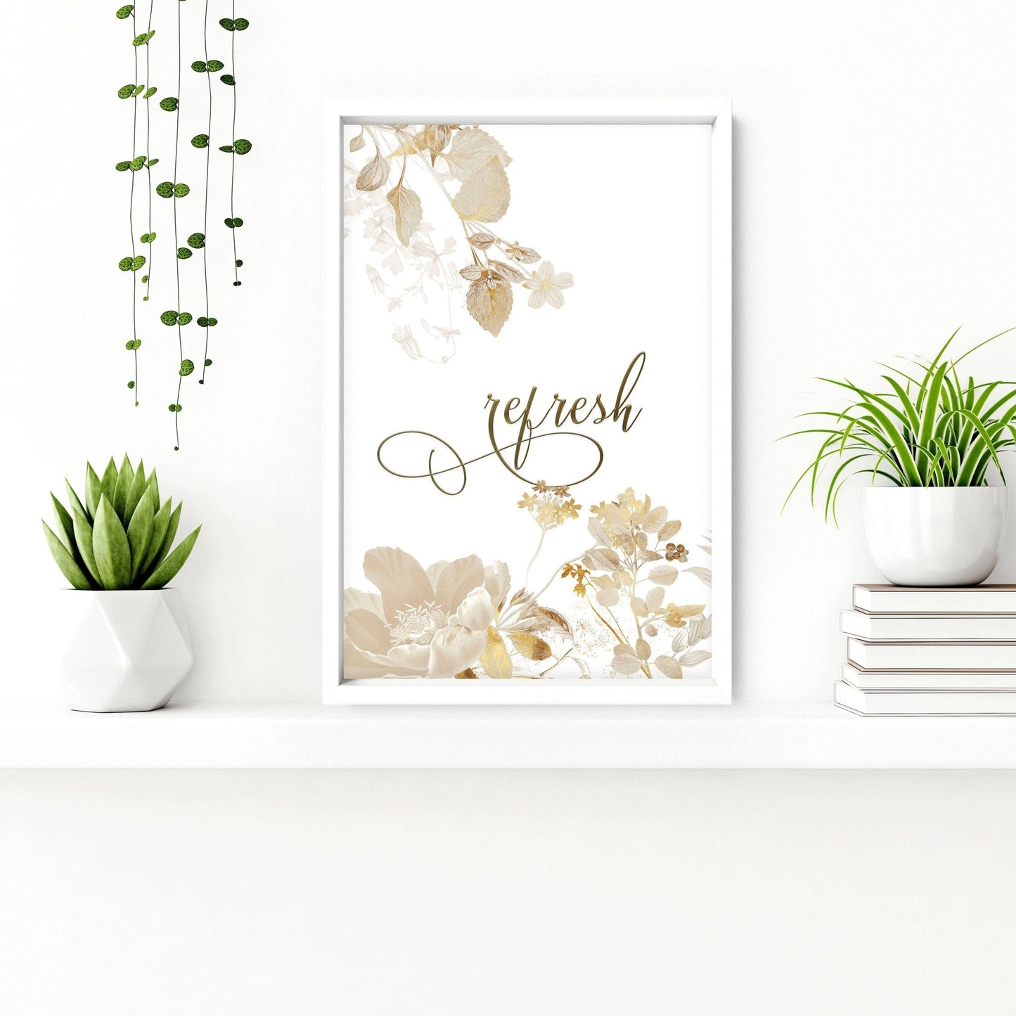 Bathroom pictures framed | Set of 3 Botanical Gold wall art prints