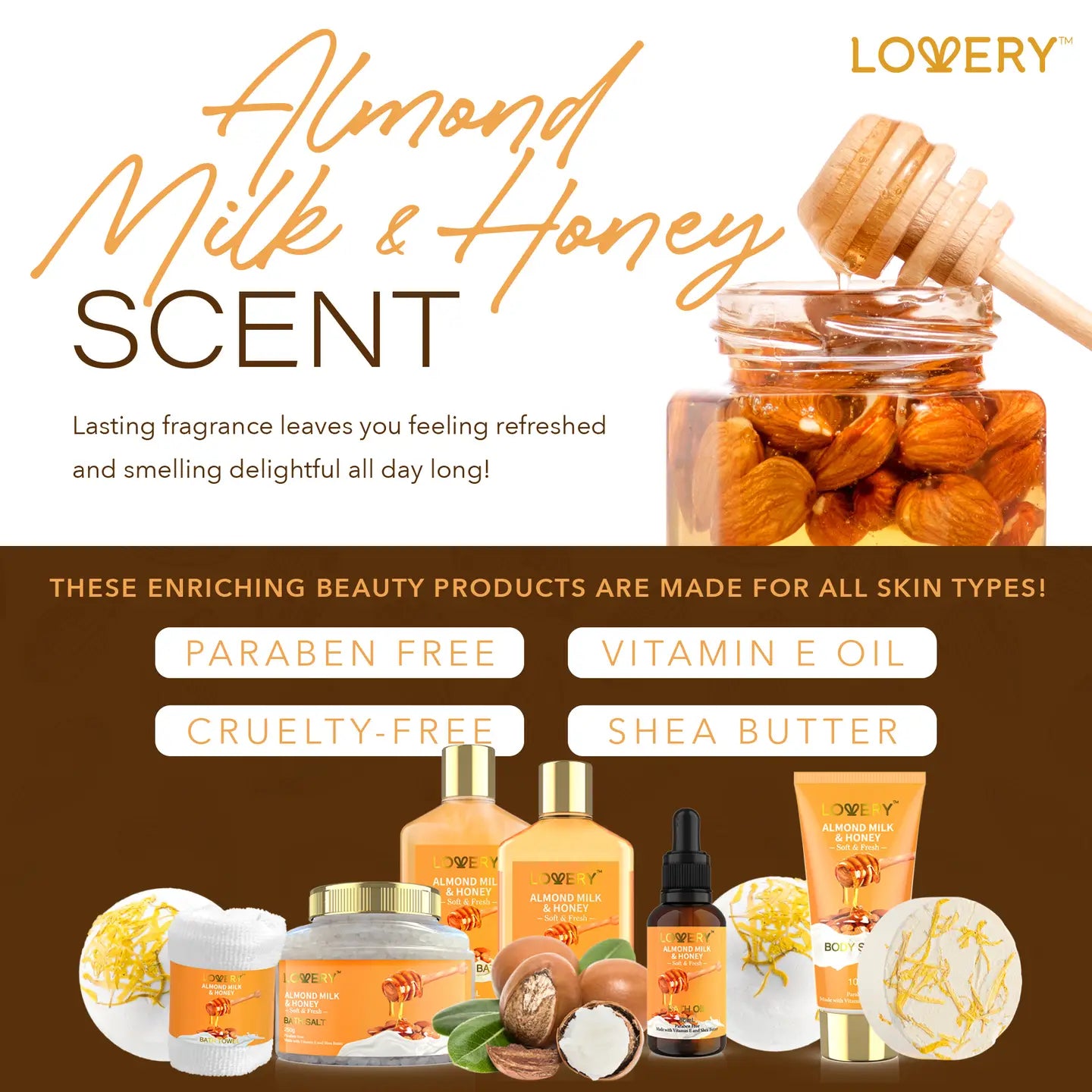 Wholesale Gift Basket – 10Pc Almond Milk & Honey Beauty & Personal Set