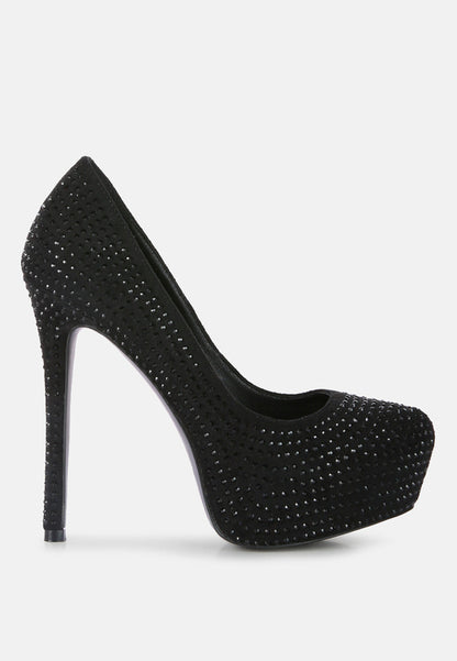 Clarisse Diamante Faux Suede High Heeled Pumps