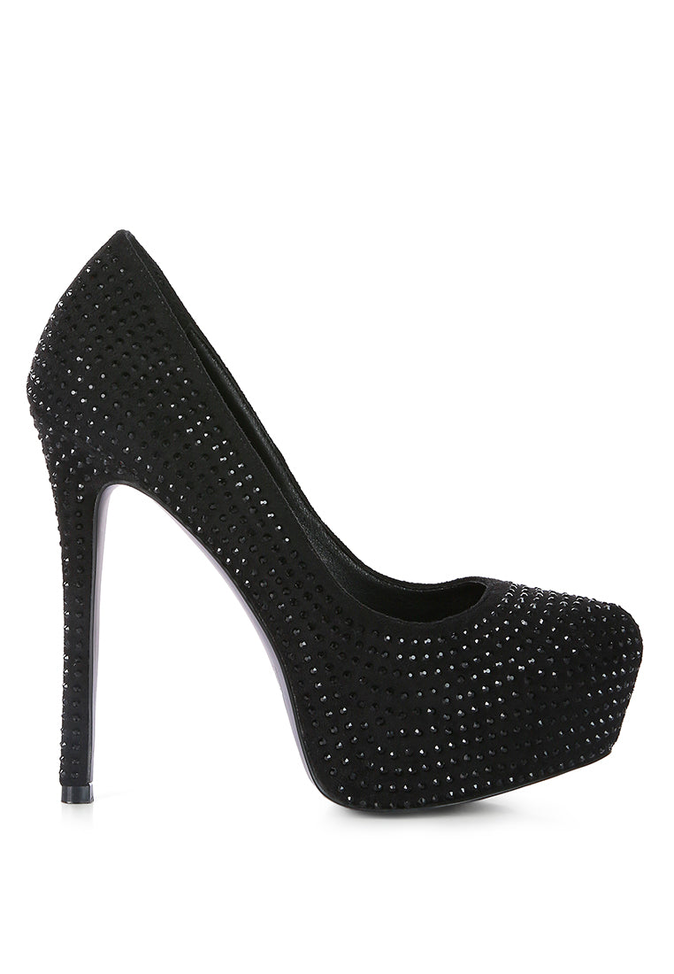 Clarisse Diamante Faux Suede High Heeled Pumps