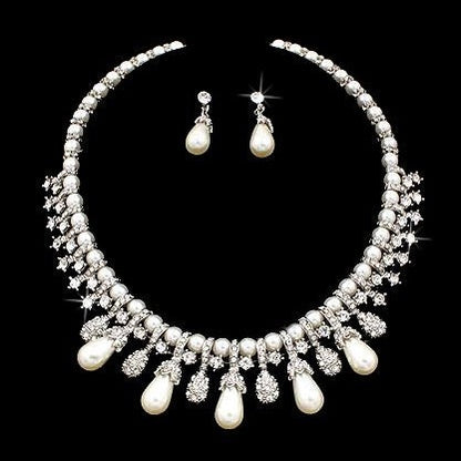 Bridal Wedding Jewelry Set Necklace Crystal TD Pearl Bib Choker Design