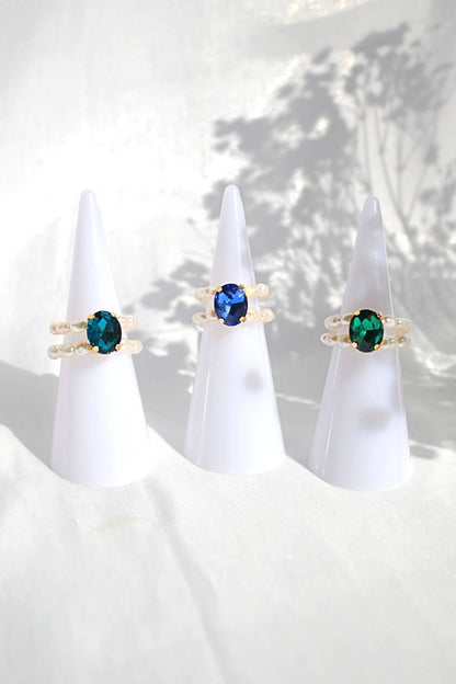 3 Shades Blue CZ Freshwater Pearl Rings