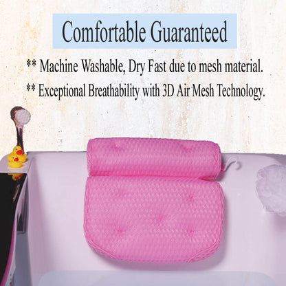 Pink Bathtub Pillow Bath Pillow with Anti-Slip Suction Cups 4D Mesh