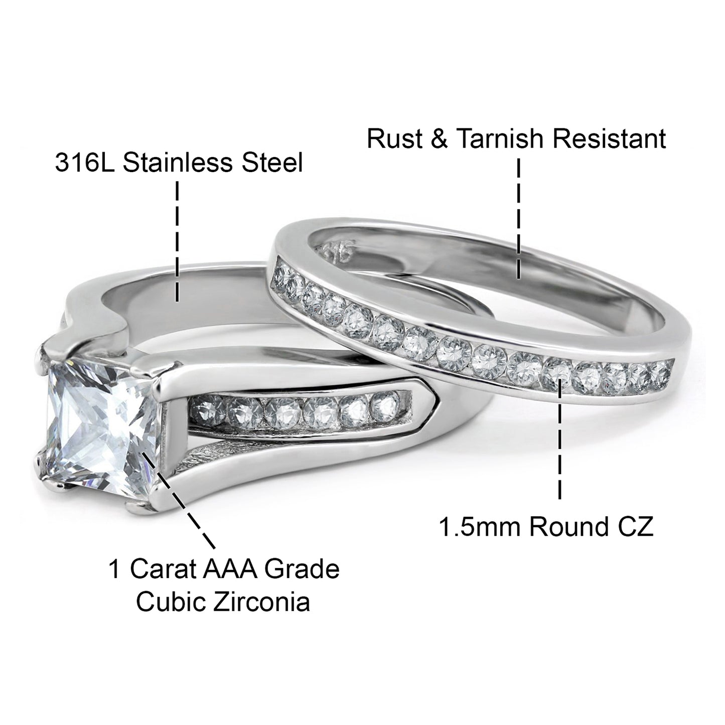 Women Stainless Steel Bridal Sets Wedding Rings