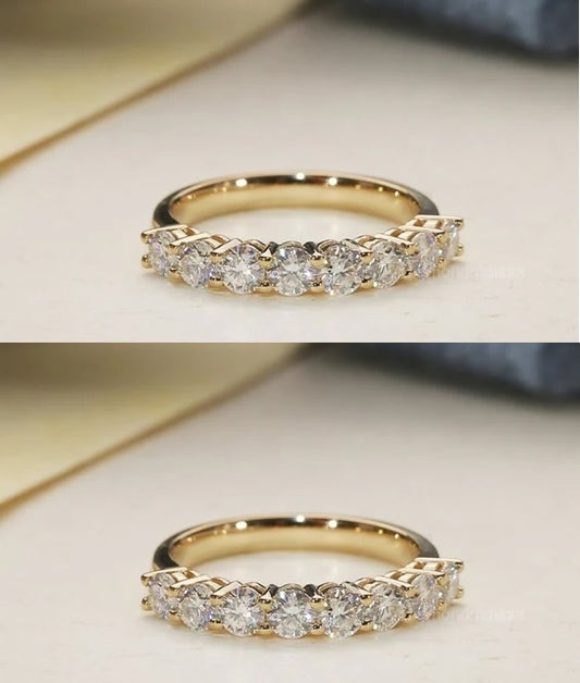 Round Moissanite Gold Plated Brass Wedding Ring Pack of 2