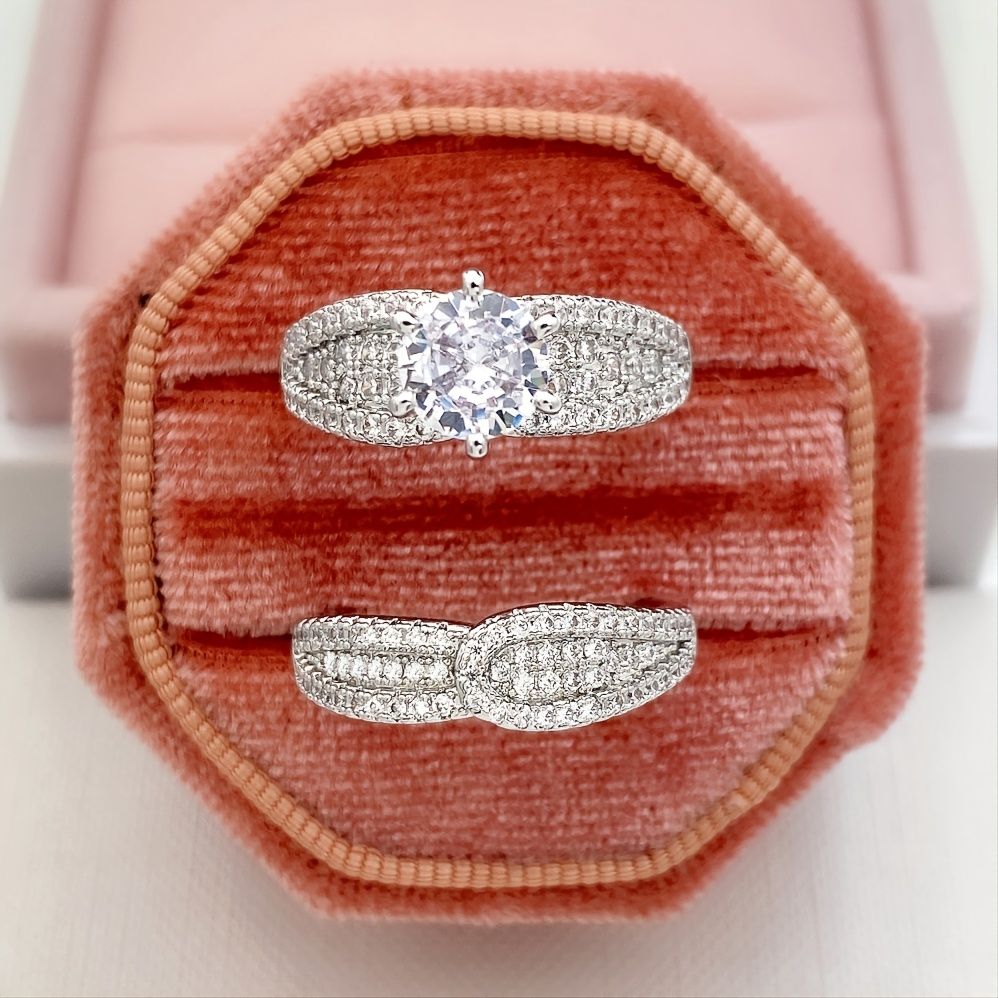 2 Pcs/set 925 Silver Plated Bridal Wedding Zircon Ring For Women