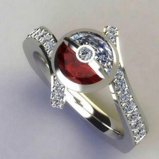 Exquisite Red Zircon Wedding Ring - Silver Plated Hand Jewelry for