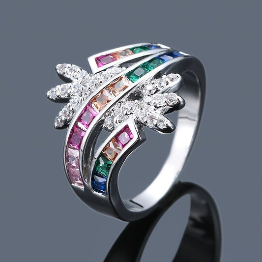 Colorful Zircon Ring 18K Gold Plated Luxury Jewelry Wedding Engagement